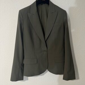 Theory Admiral Crepe One-Button Staple Blazer, Slate Green, Size 12